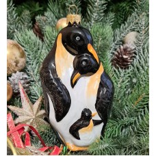 Стеклянная елочная игрушка Семья пингвинов