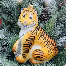 Стеклянная елочная игрушка Тигр на камне-2