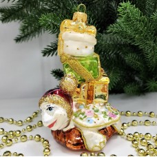 Стеклянная елочная игрушка Черепаха с подарками Версаль