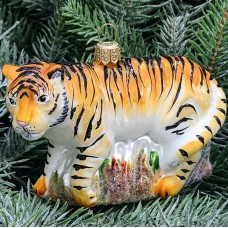 Стеклянная елочная игрушка Амурский тигр