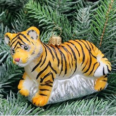 Стеклянная елочная игрушка Тигр натуральный