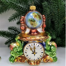 Стеклянная елочная игрушка Часы с глобусом